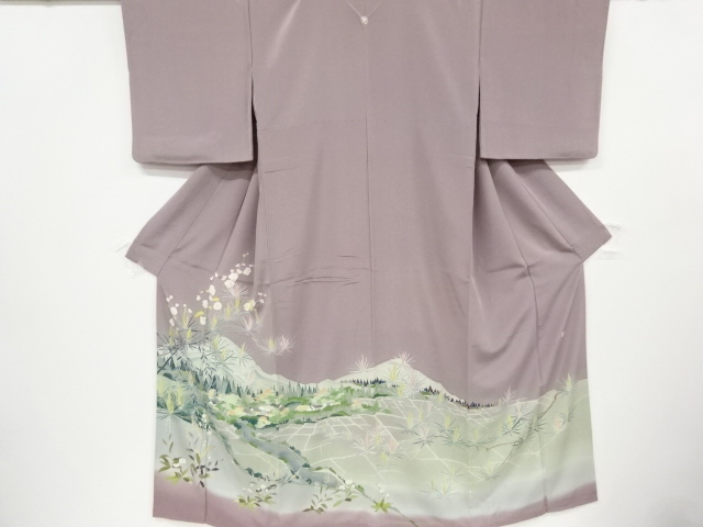 リサイクル　作家物　手描友禅　松梅に田園風景模様一つ紋色留袖